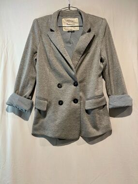 Cartonnier Gray Knit Blazer Double Breasted Stretch Jacket S Blue striped lining